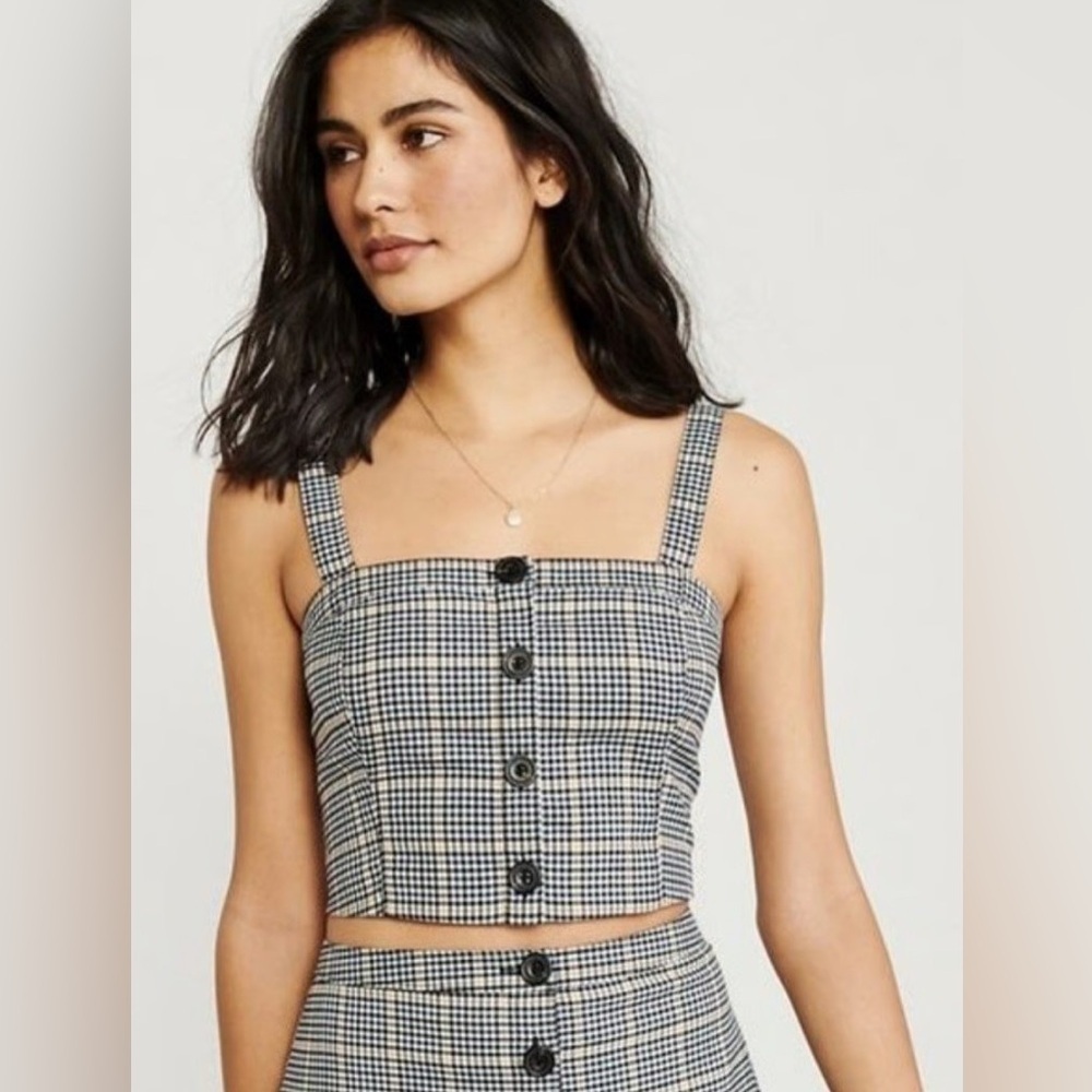 Abercrombie & Fitch Women’s Plaid Cami Crop Top Black Sz XS